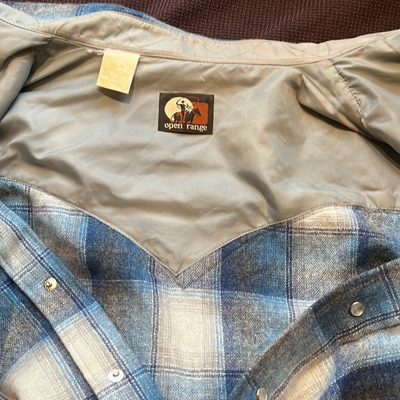 VTG Wool Blue Plaid Open Range Western Pearlized Snap Shirt-Essential Ez 17.5/35 - Picture 10 of 13